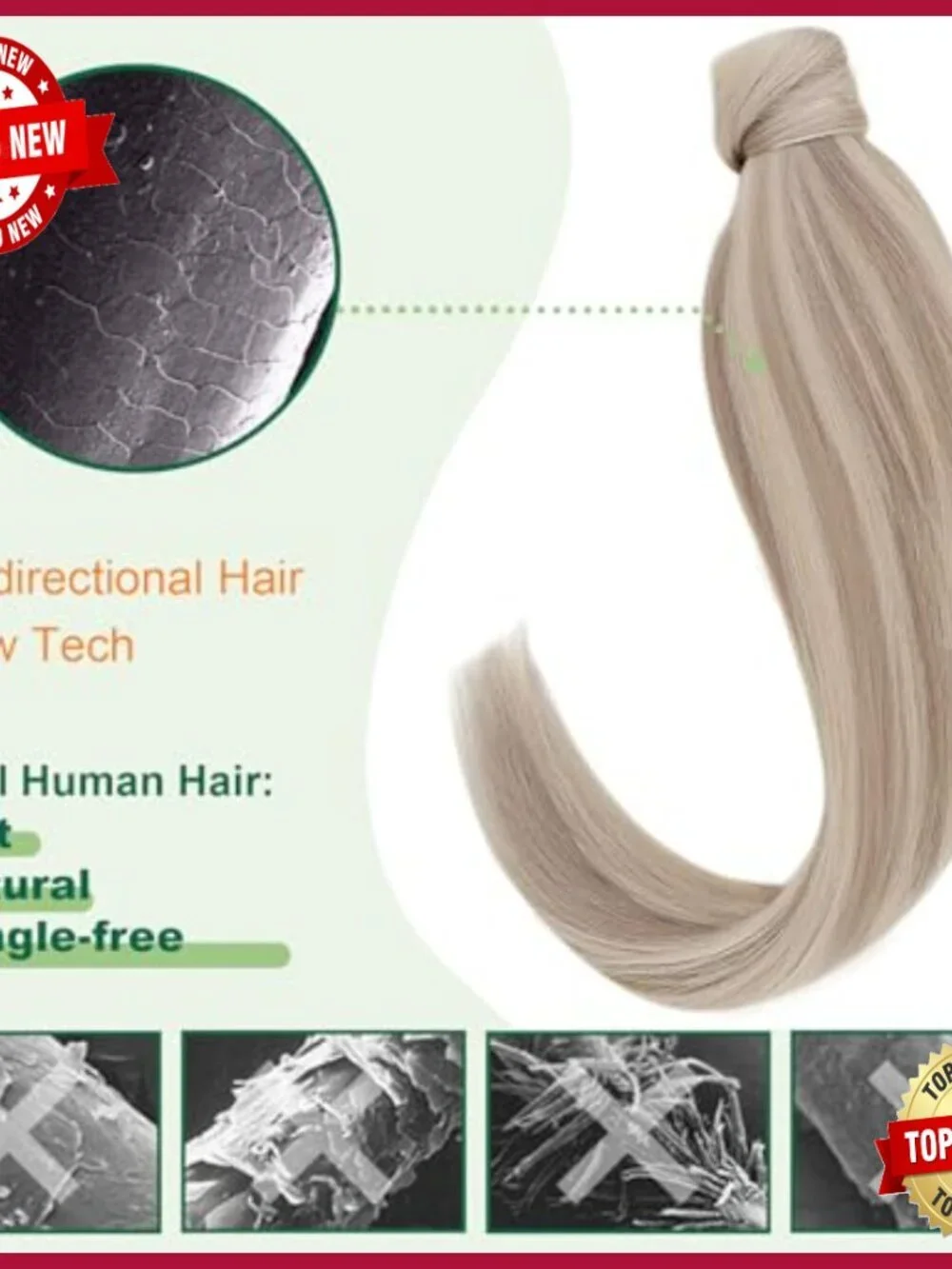 16 Inch Human Hair Ponytail Extension 80G Wrap Around Clip In Volume